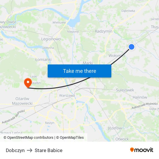 Dobczyn to Stare Babice map