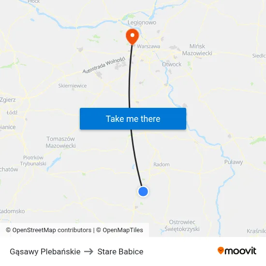 Gąsawy Plebańskie to Stare Babice map