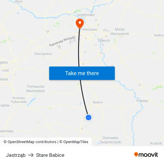 Jastrząb to Stare Babice map