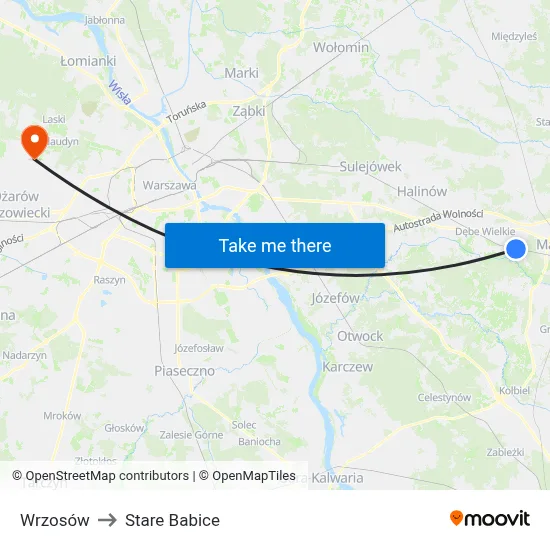 Wrzosów to Stare Babice map