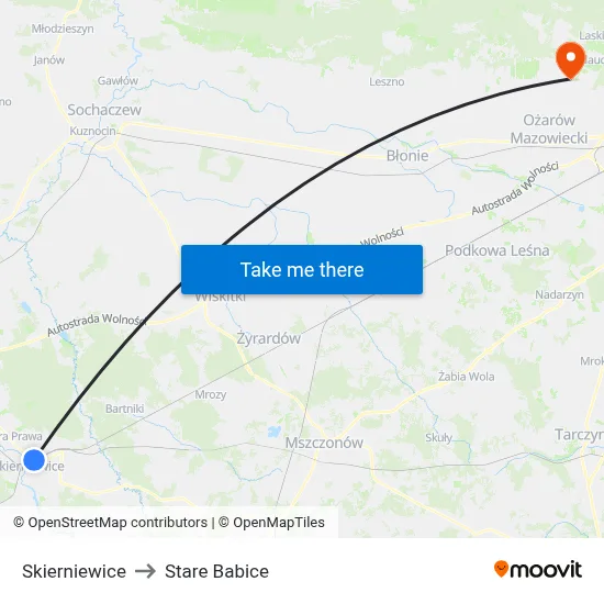 Skierniewice to Stare Babice map