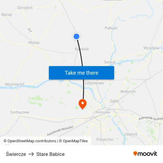 Świercze to Stare Babice map