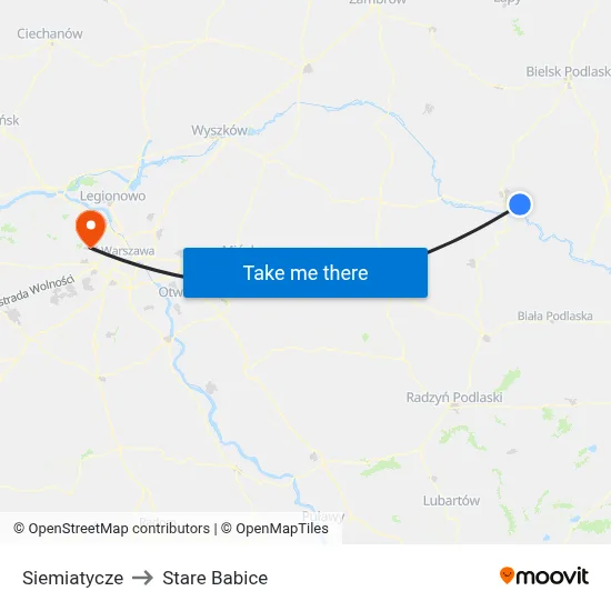 Siemiatycze to Stare Babice map