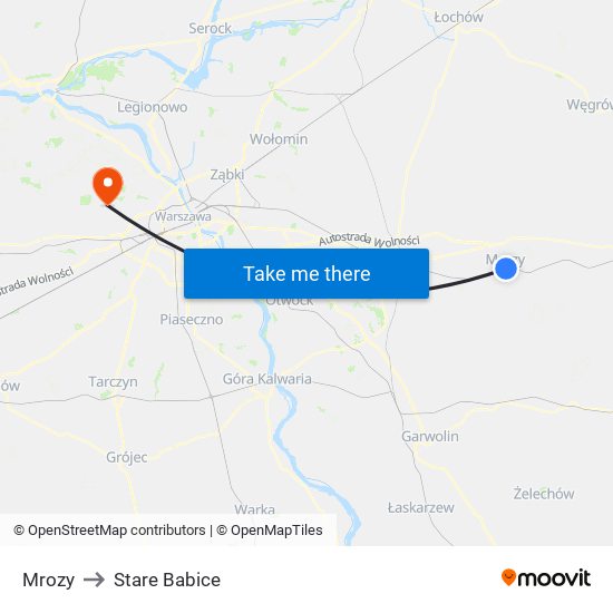 Mrozy to Stare Babice map