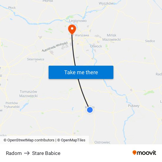 Radom Główny to Stare Babice map