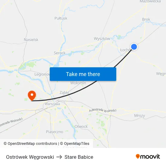 Ostrówek Węgrowski to Stare Babice map