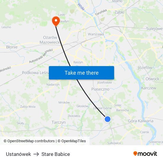 Ustanówek to Stare Babice map