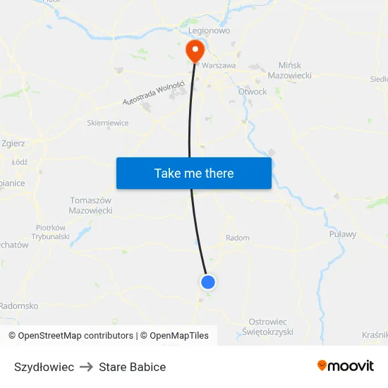 Szydłowiec to Stare Babice map