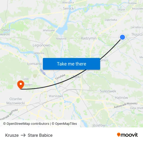 Krusze to Stare Babice map