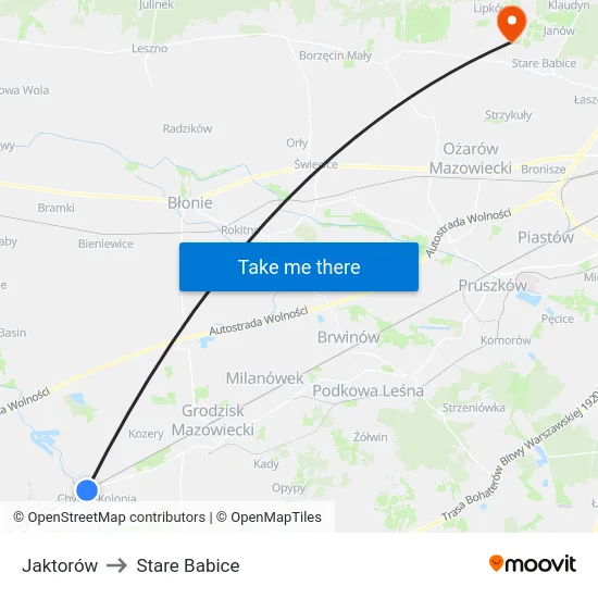 Jaktorów to Stare Babice map