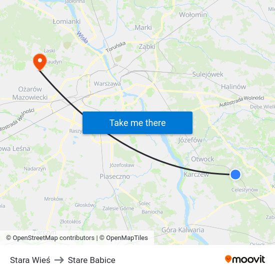 Stara Wieś to Stare Babice map