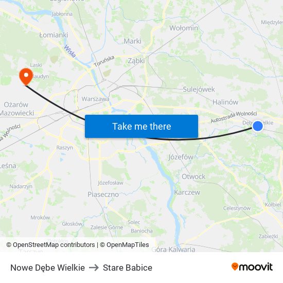 Nowe Dębe Wielkie to Stare Babice map