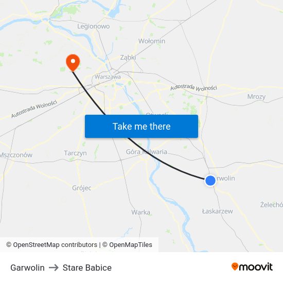 Garwolin to Stare Babice map