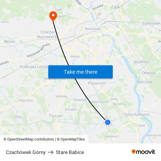 Czachówek Górny to Stare Babice map