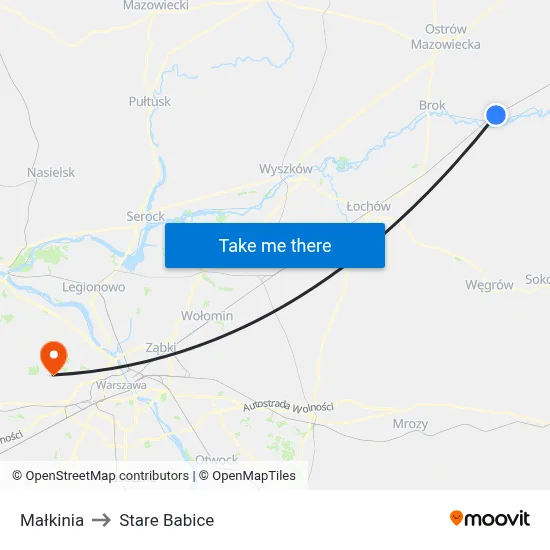 Małkinia to Stare Babice map