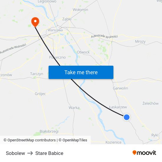 Sobolew to Stare Babice map