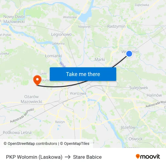 PKP Wołomin (Laskowa) to Stare Babice map