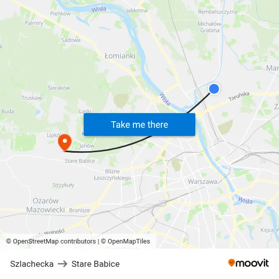 Szlachecka to Stare Babice map