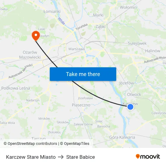 Karczew Stare Miasto to Stare Babice map