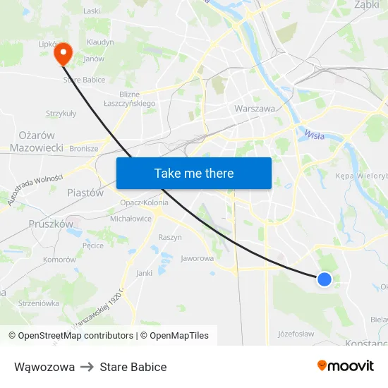 Wąwozowa to Stare Babice map