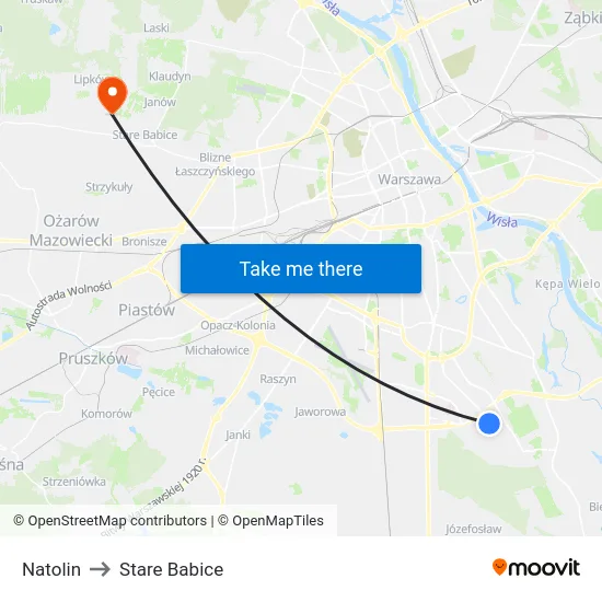 Natolin to Stare Babice map