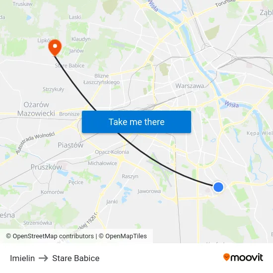 Imielin to Stare Babice map