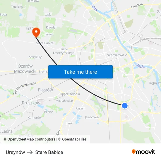 Ursynów to Stare Babice map