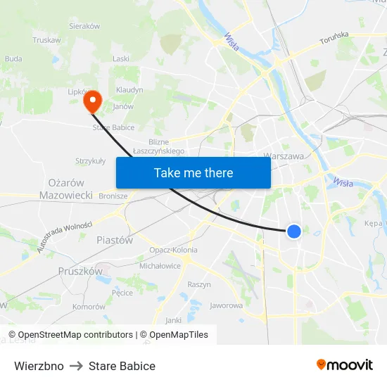 Wierzbno to Stare Babice map