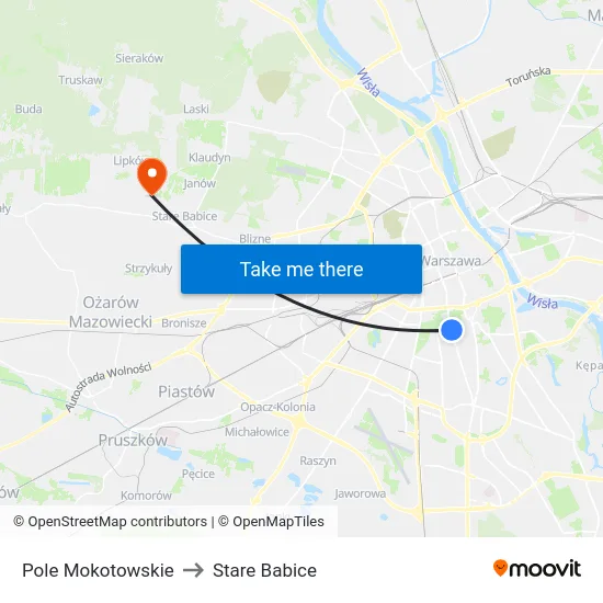 Pole Mokotowskie to Stare Babice map