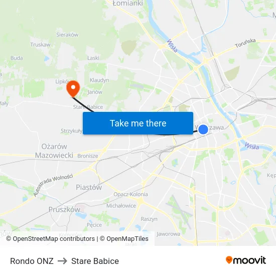 Rondo ONZ to Stare Babice map