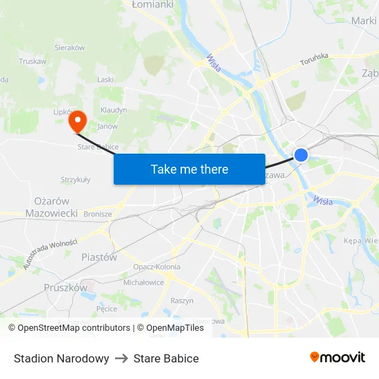 Stadion Narodowy to Stare Babice map