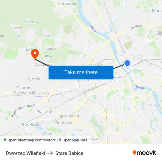 Dworzec Wileński to Stare Babice map