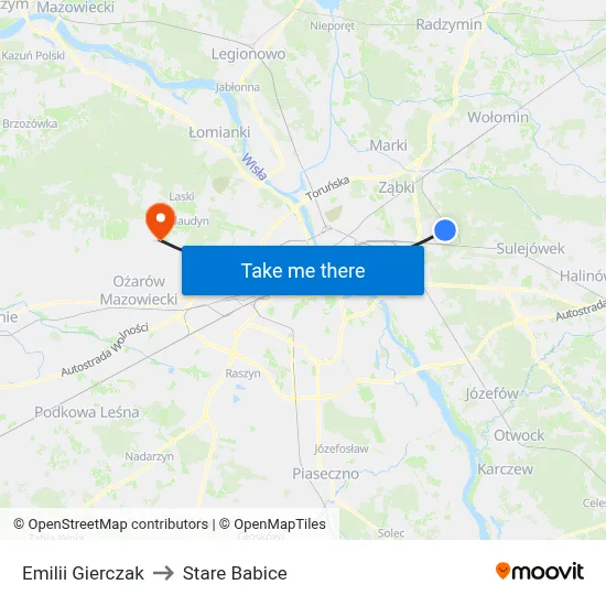 Emilii Gierczak to Stare Babice map