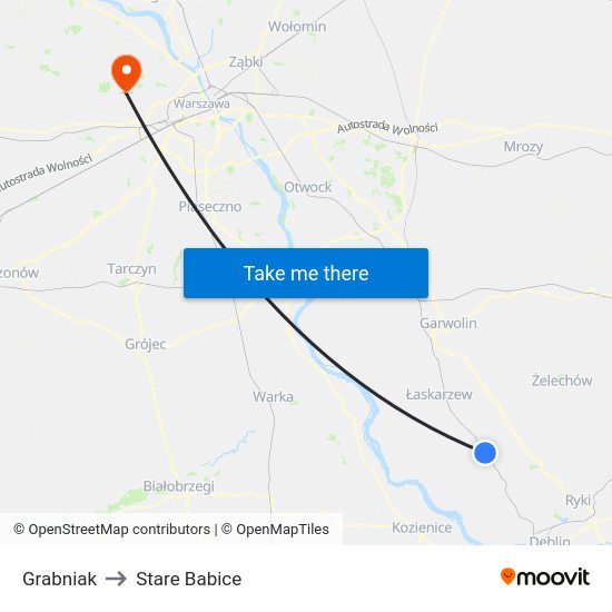 Grabniak to Stare Babice map