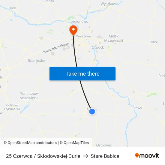 25 Czerwca / Skłodowskiej-Curie to Stare Babice map