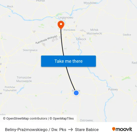 Beliny-Prażmowskiego / Dw. Pks to Stare Babice map