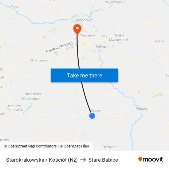 Starokrakowska / Kościół (Nż) to Stare Babice map