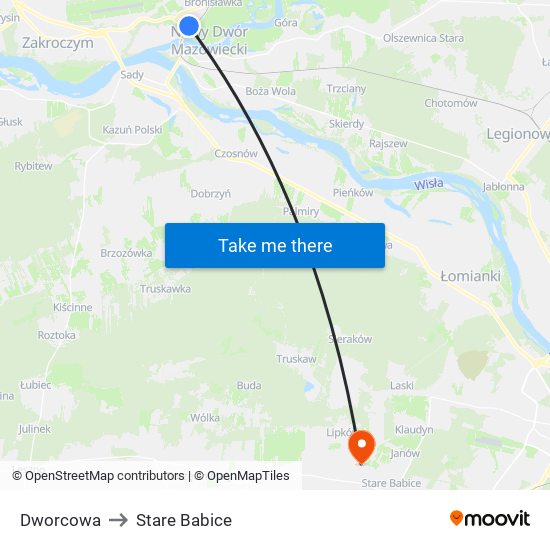 Dworcowa to Stare Babice map