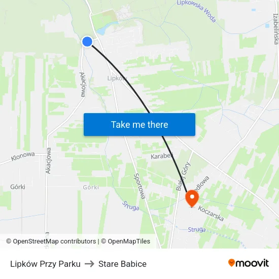 Lipków Przy Parku to Stare Babice map