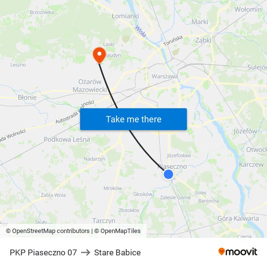 PKP Piaseczno 07 to Stare Babice map