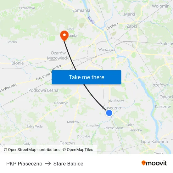 PKP Piaseczno to Stare Babice map