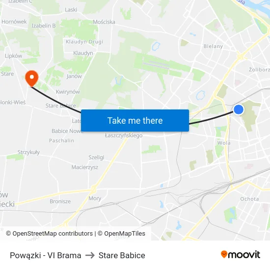 Powązki - VI Brama to Stare Babice map