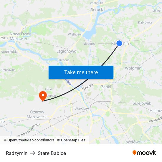 Radzymin to Stare Babice map