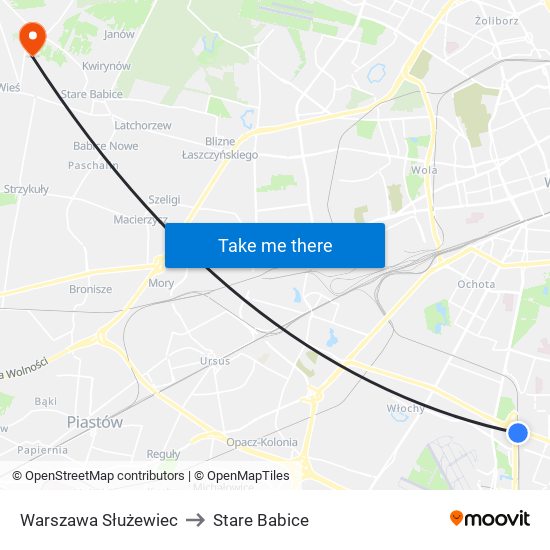 Warszawa Służewiec to Stare Babice map