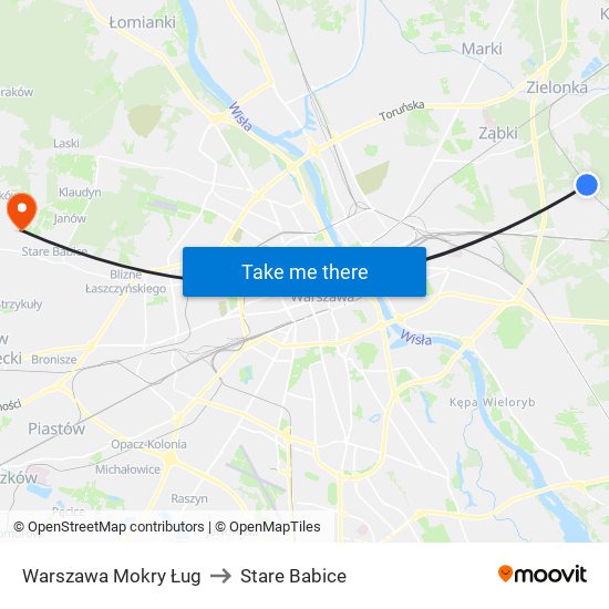 Warszawa Mokry Ług to Stare Babice map