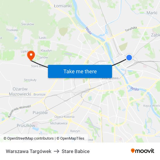 Warszawa Targówek to Stare Babice map