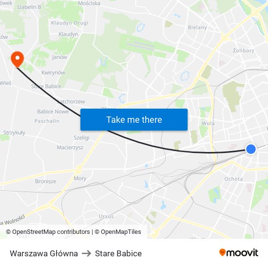 Warszawa Główna to Stare Babice map