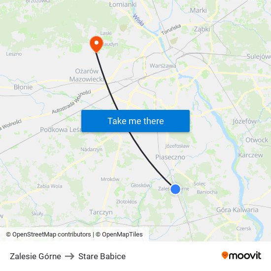 Zalesie Górne to Stare Babice map