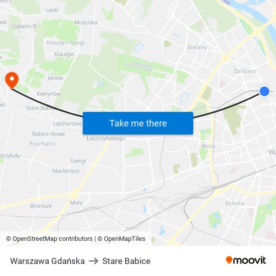 Warszawa Gdańska to Stare Babice map