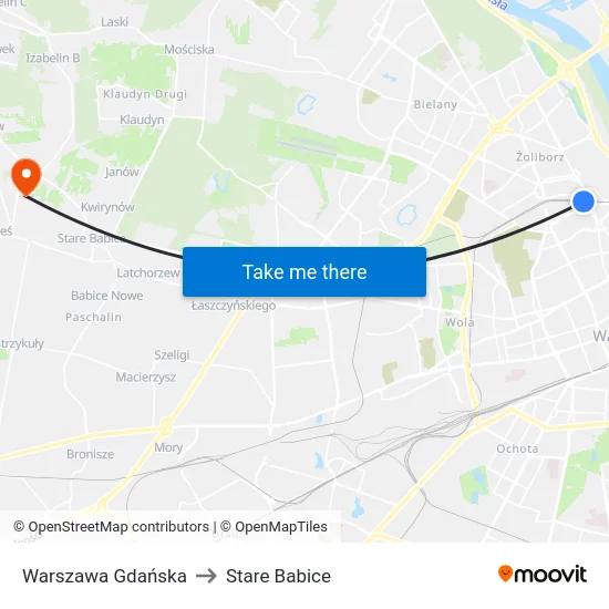 Warszawa Gdańska to Stare Babice map